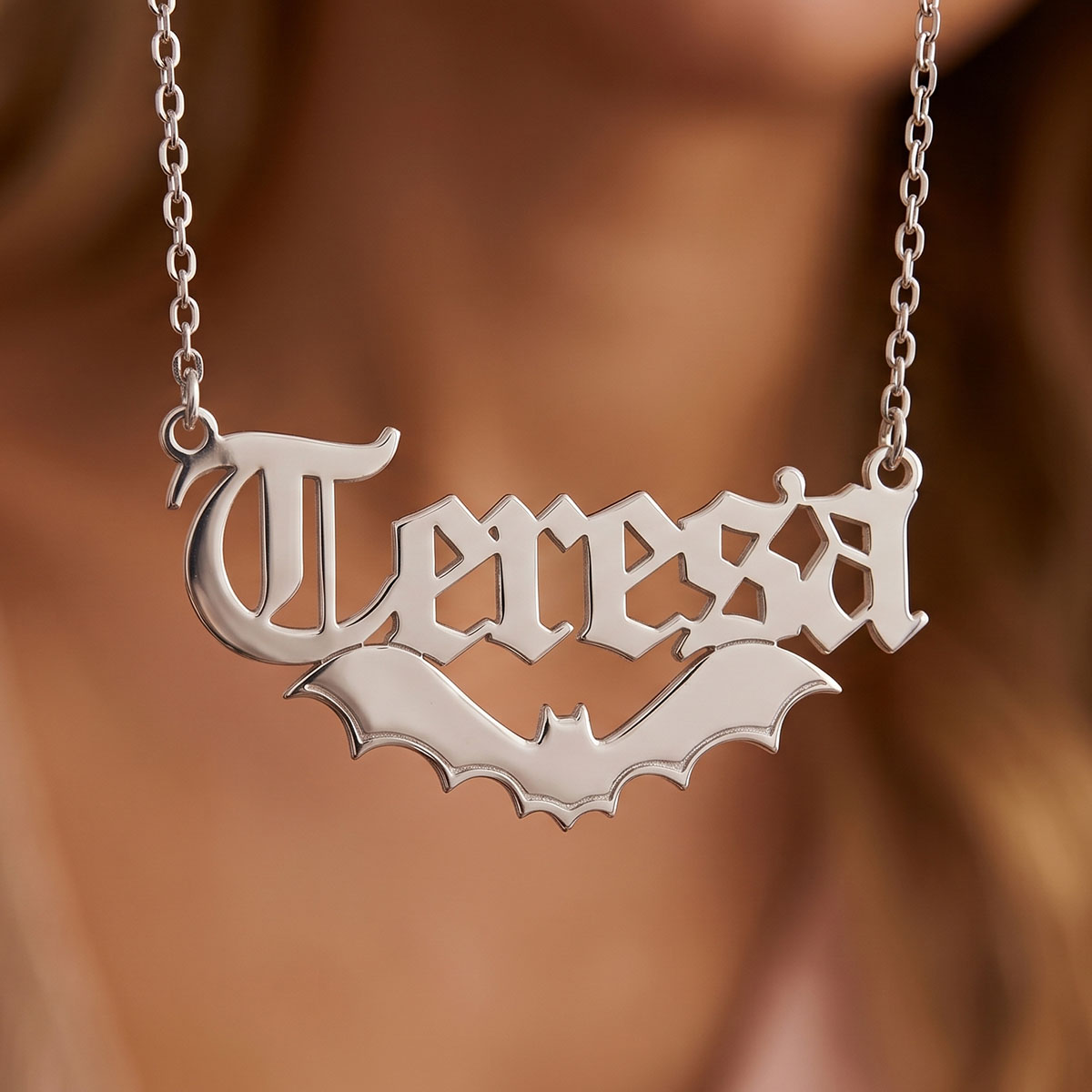 Cosplay Bat Prop - Customized Name Stainless Steel Necklace Bat