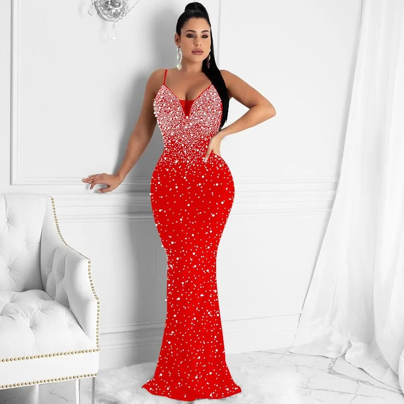 Briar Cosplay Prop - Elegant Crystal Rhinestones Pearls Mermaid Maxi