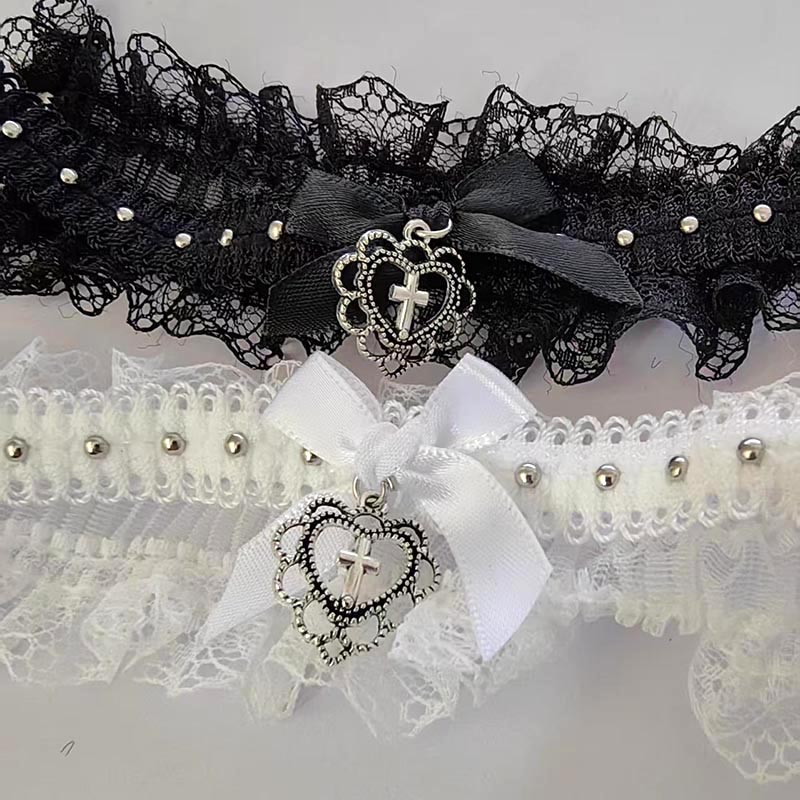 Magnetic Clasp Cosplay - Goth Black Lace Choker with Bow