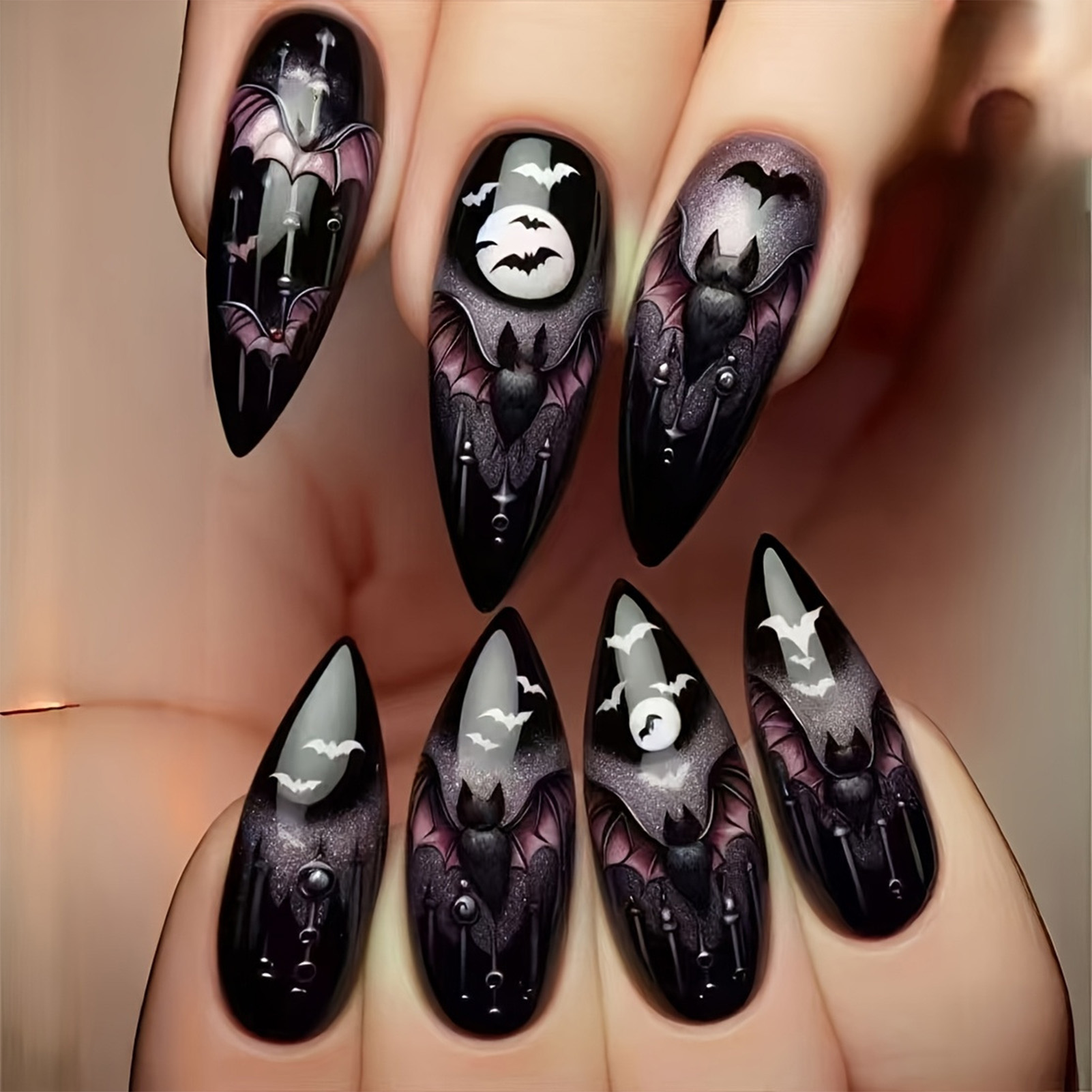 24Pcs Halloween Fake Nails Bla - Cosplay Bat Prop recension och pris